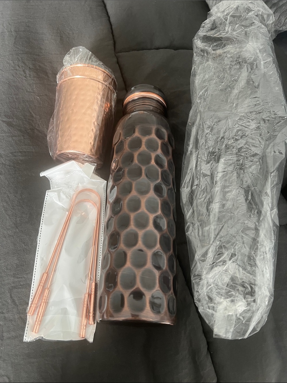 Copper-Tone Hammered Water Bottle and Accessories - Home Accents